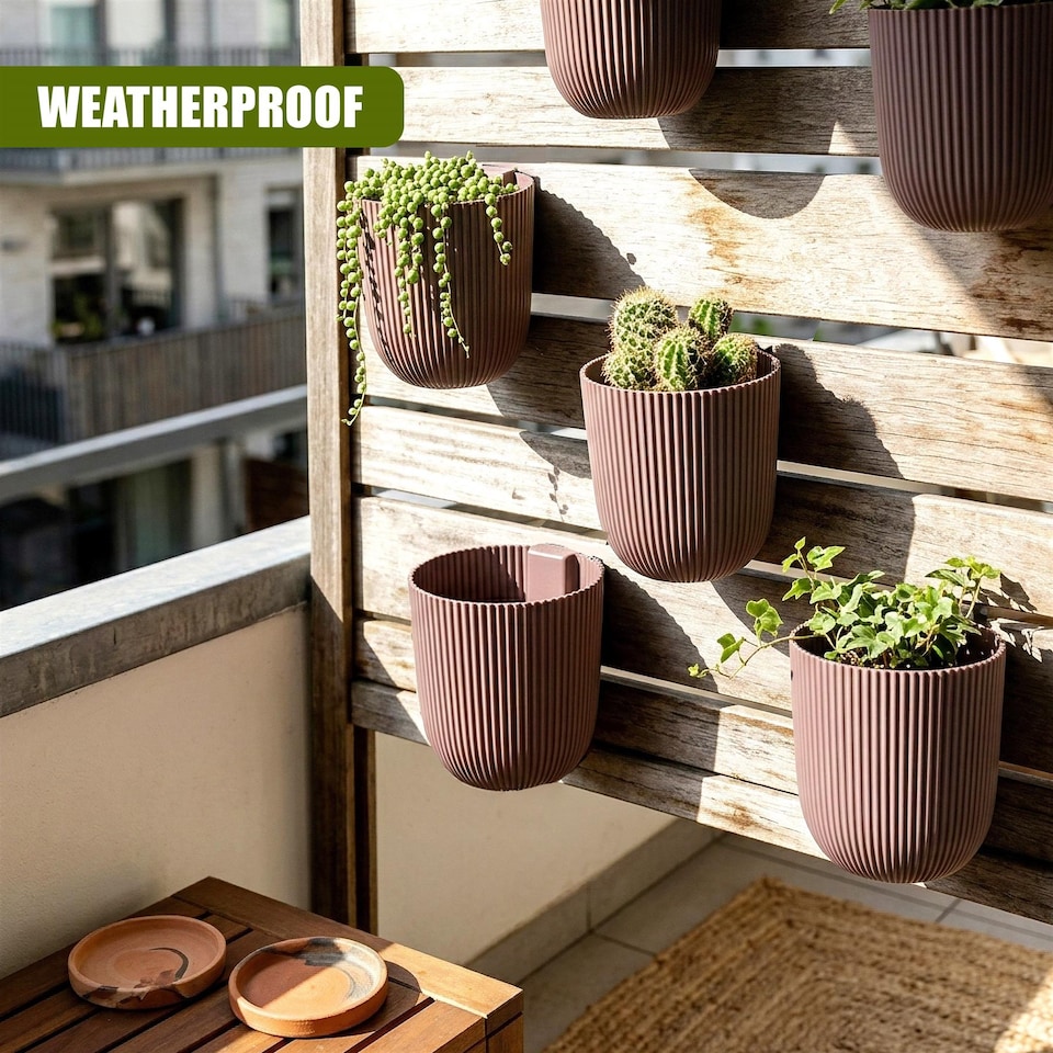 image 1 of GEEZY Milly Wall Flowerpot Set Plastic Planters Brown 2 Pack
