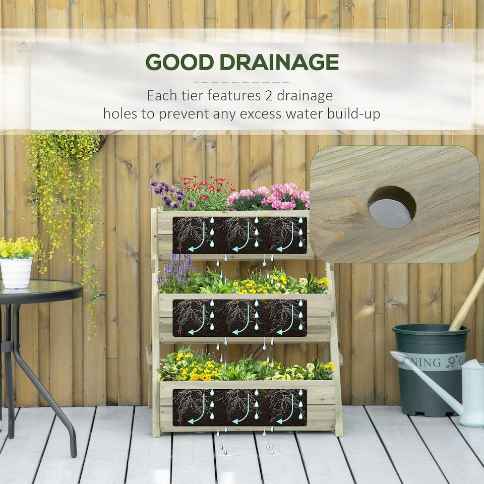 image 1 of Outsunny 3 Tier Raised Garden Bed Wooden Elevated Planter Box Kit, Brown