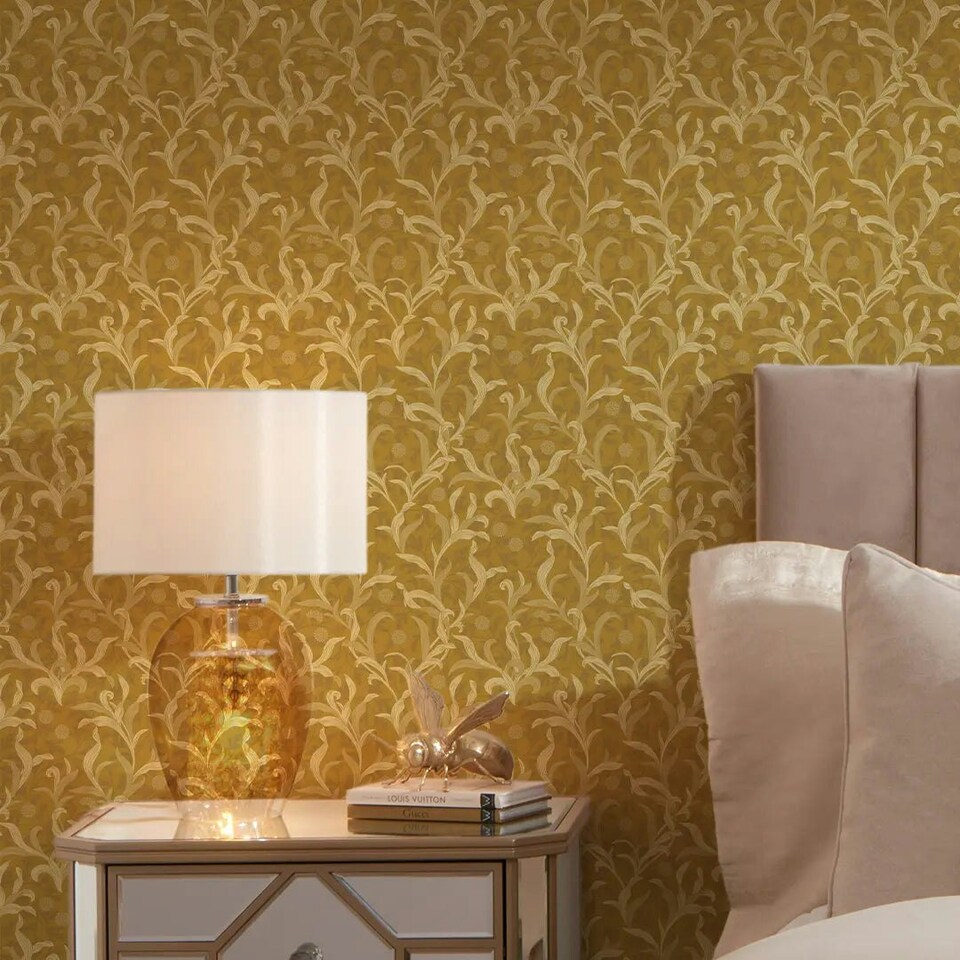 image 1 of Antique Leaf Wallpaper in Ochre Multi