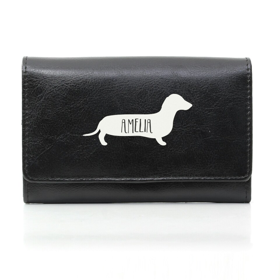 image 1 of Personalised Sausage Dog Black Purse Black