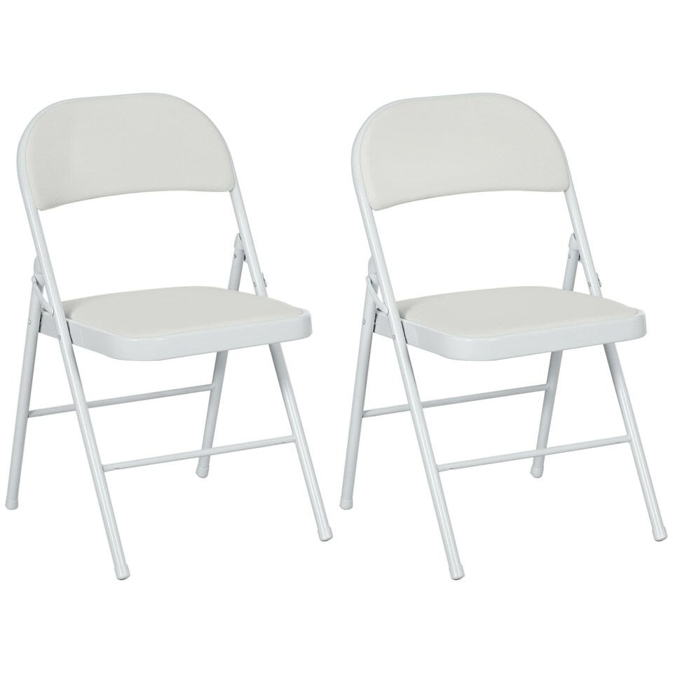 image 1 of HOMCOM Padded Folding Chairs Set of 2 PU Leather Foldable Chairs with Cushioned Seat and Metal Frame for Home Office Dining Computer Desk Reception Room White