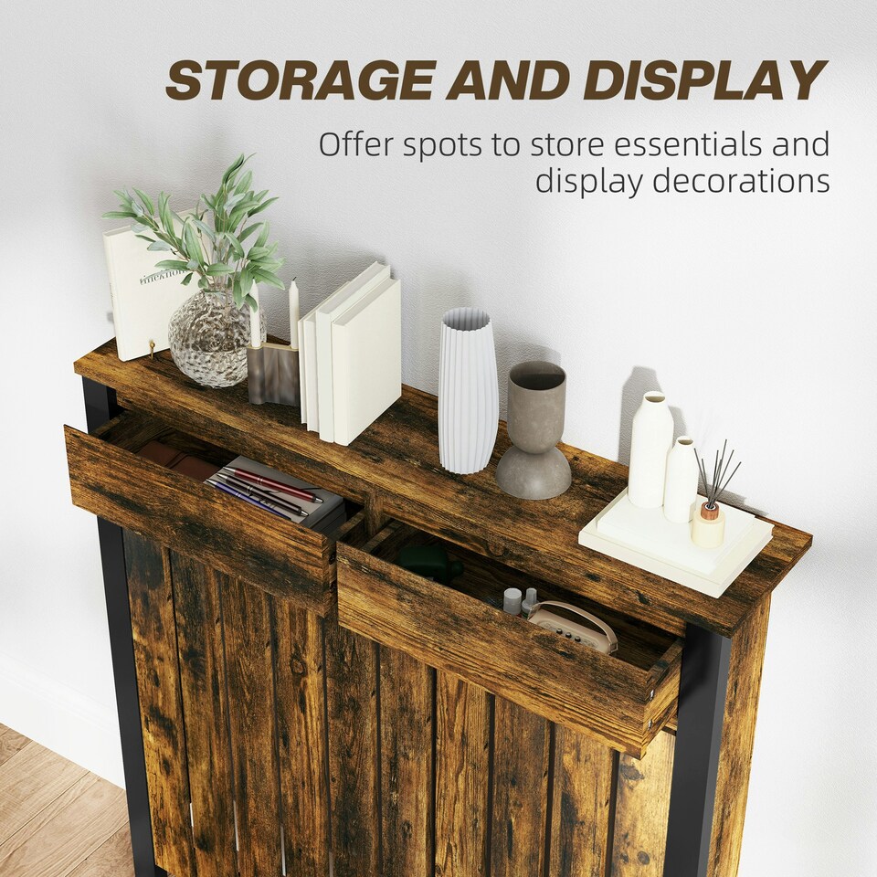 image 1 of HOMCOM Small Radiator Cover with Drawer and Vertical Slats 88.5 x 19 x 93cm