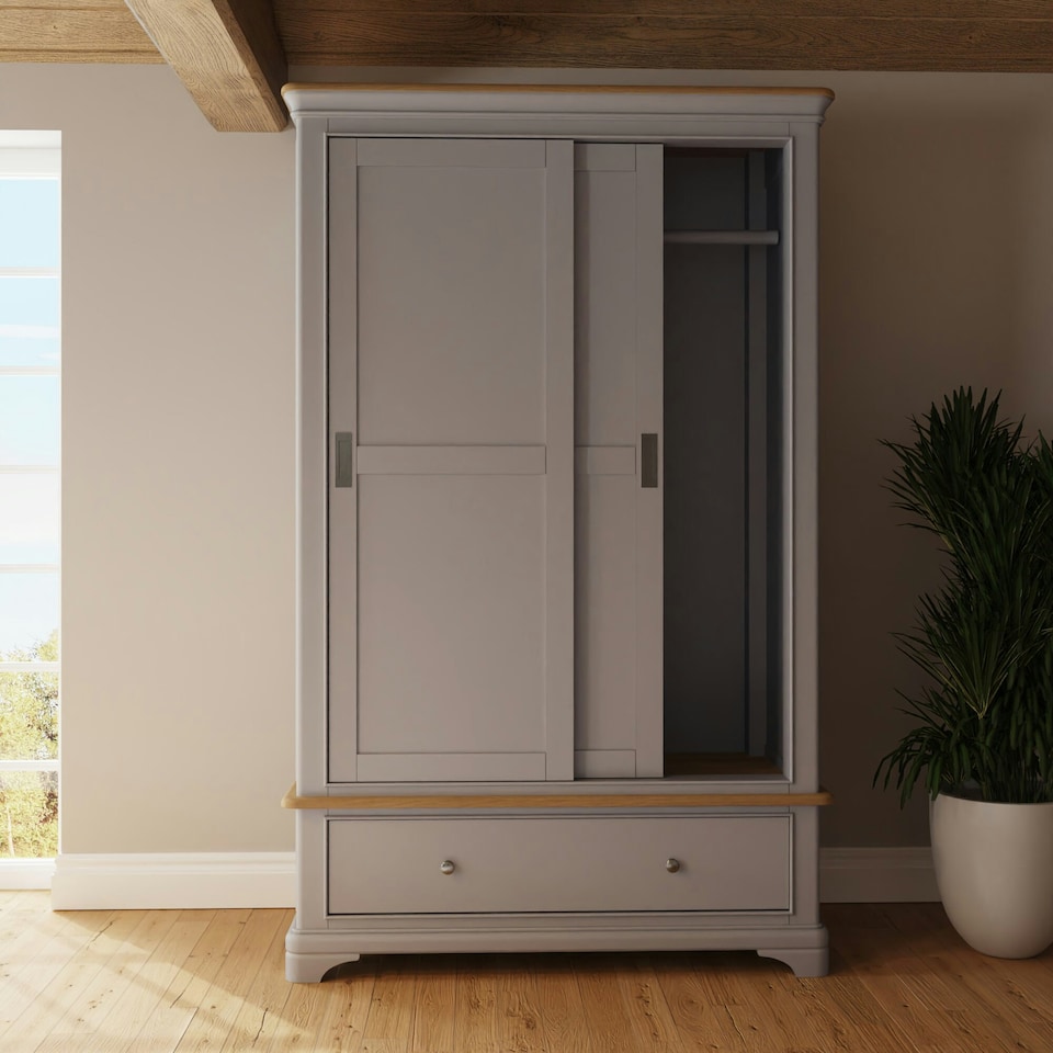 image 1 of Faire 120cm Sliding Combination Wardrobe in Dove Grey with Oak Top Grey