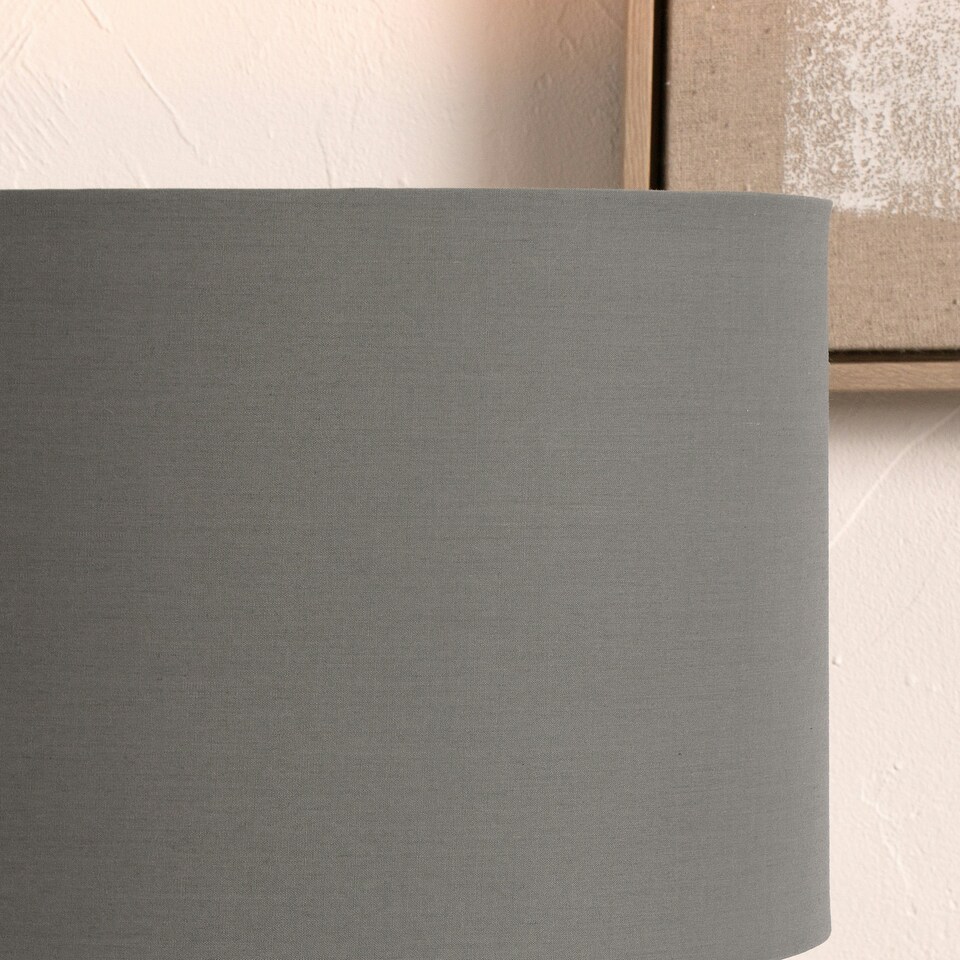 image 1 of 40cm Grey Poly Cotton Cylinder Lamp Shade Drum Table Floor Lampshade