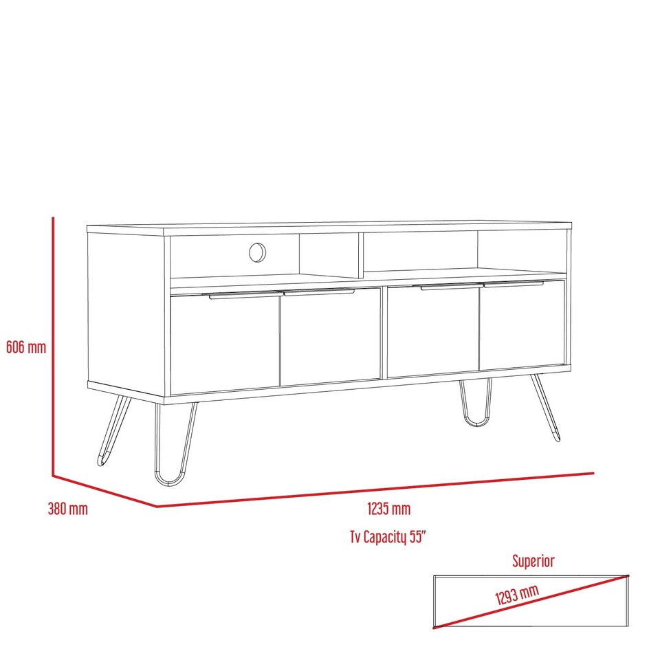 image 1 of Vegas Grey and Bleached Oak Wide 4-Door TV Unit - Modern Media Cabinet with Storage and Shelves | Brown | Brown | 1