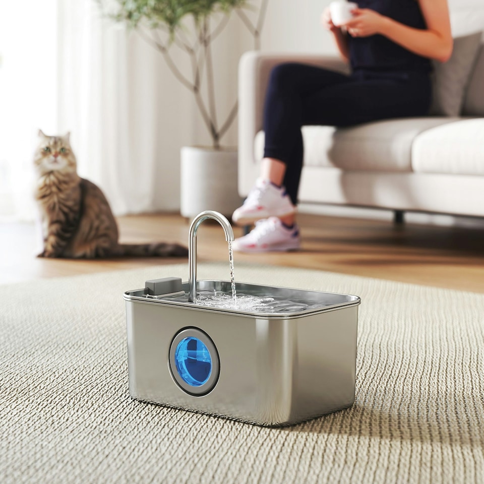image 1 of PawHut 3.2L Cat Water Fountain for Drinking Stainless Steel Ultra-Silent Silver