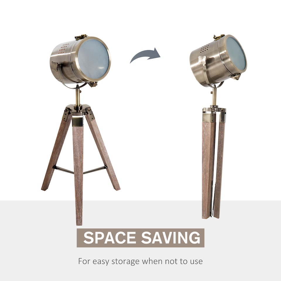 image 1 of HOMCOM Vintage Tripod Table Desk Lamp Bedside Light Copper Finish Wooden Base