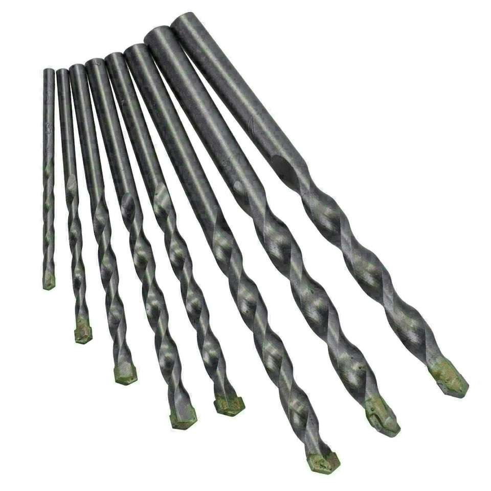 image 1 of Masonry Twist Drill Bit Set 8pc Metric & Imperial Size Metal Wood Brick 3mm - 10mm