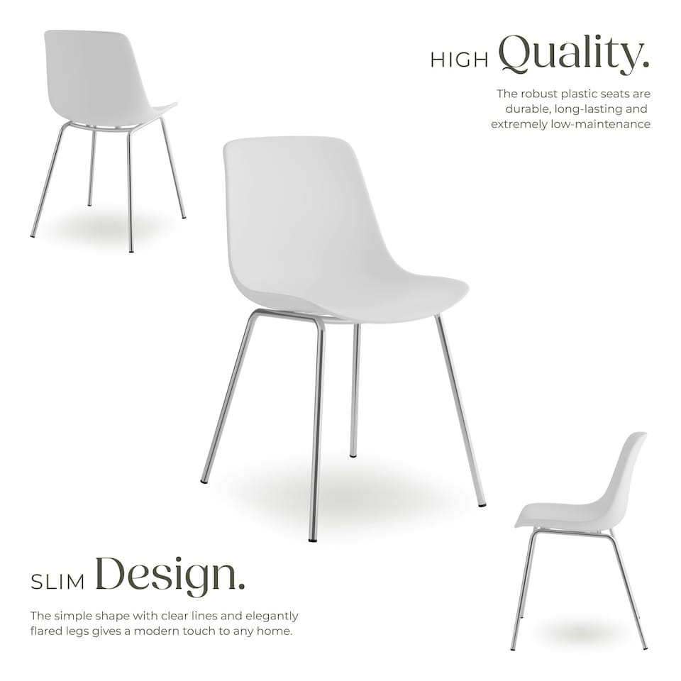 image 1 of Dining Chair Mave - large plastic seat, ergonomic, high backrest, 120 kg load capacity - Set of 6 White | White/Chrome