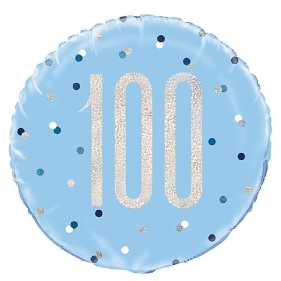 image 1 of Blue Glitz Age 100 Holographic Round Foil Helium Balloon 46cm / 18 in