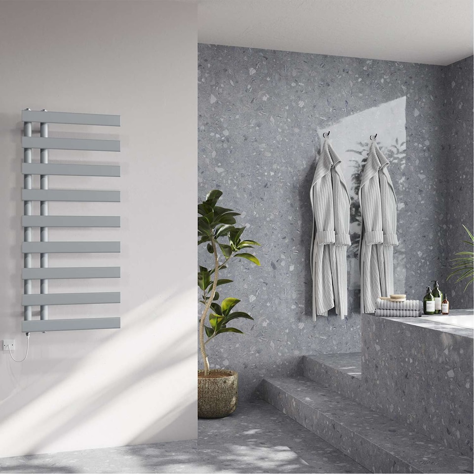 image 1 of Agar Electric Towel Rail Standard Heated Bathroom Radiator - Silver (H) 1156mm x (W) 500mm - 500W
