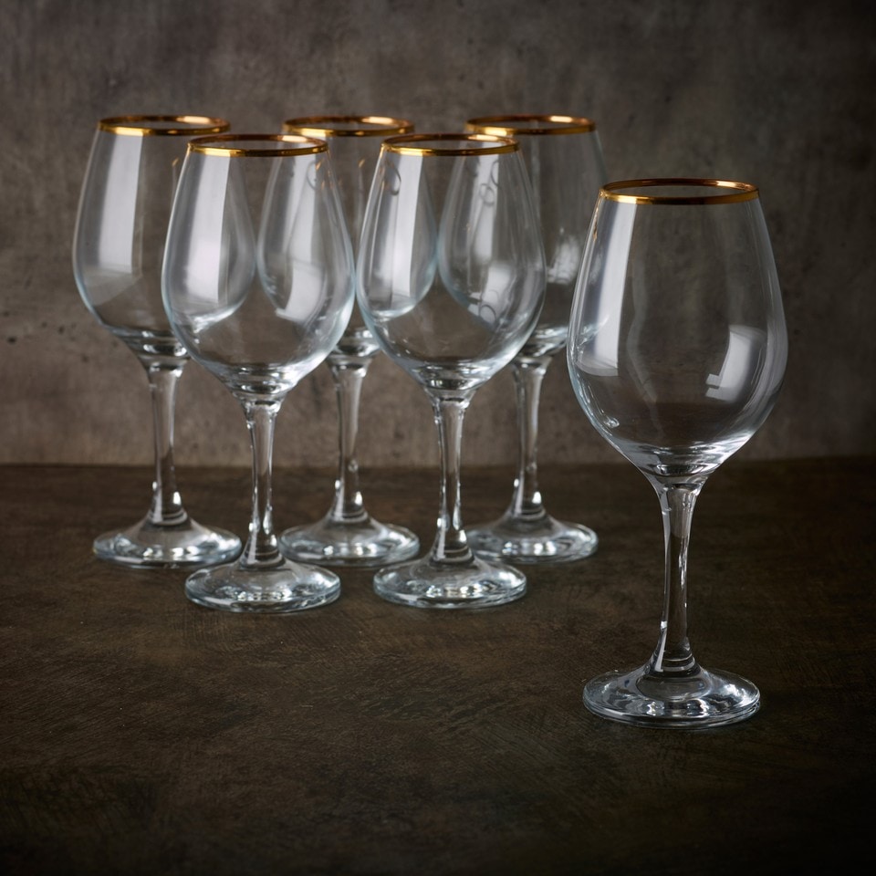image 1 of Amber Gold Rimmed Wine Glass Drinking Glasses Sets Gift | Clear | Clear | 295ml (Set of 12)