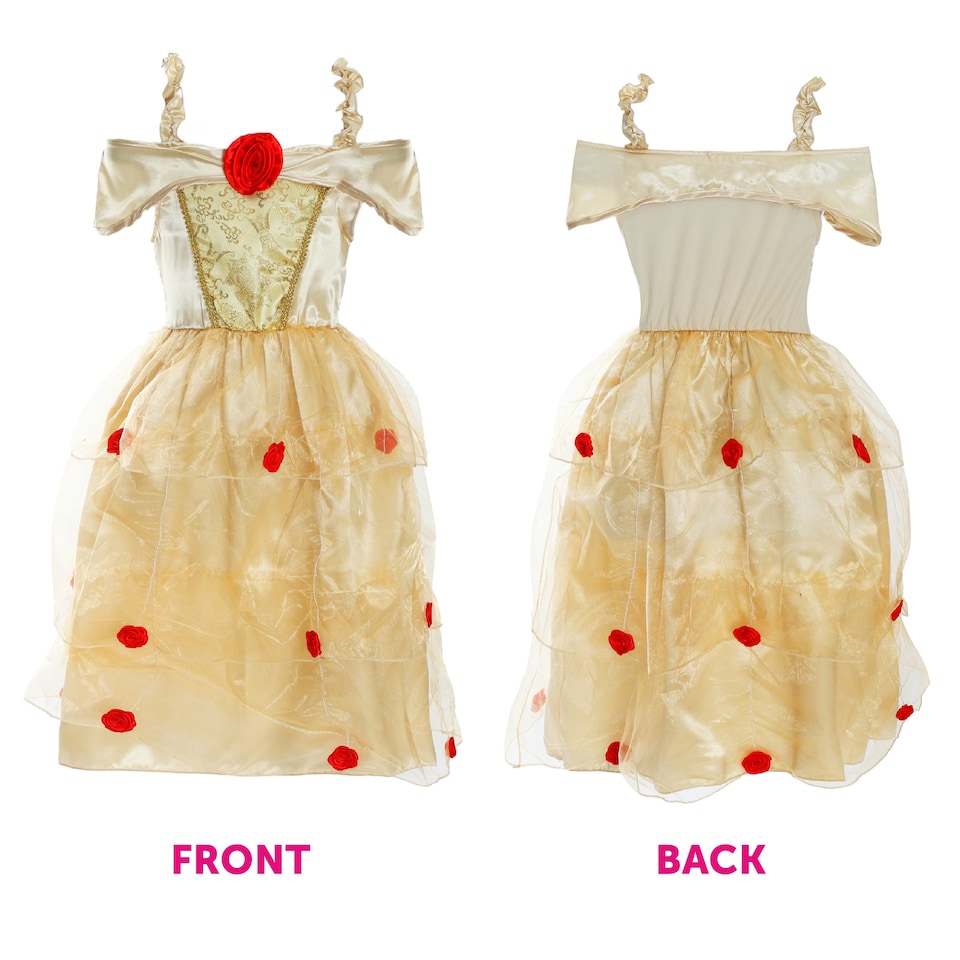 image 1 of Golden Princess Costume Gold Dress, Frilled Skirt & Rose Details | Gold | XL