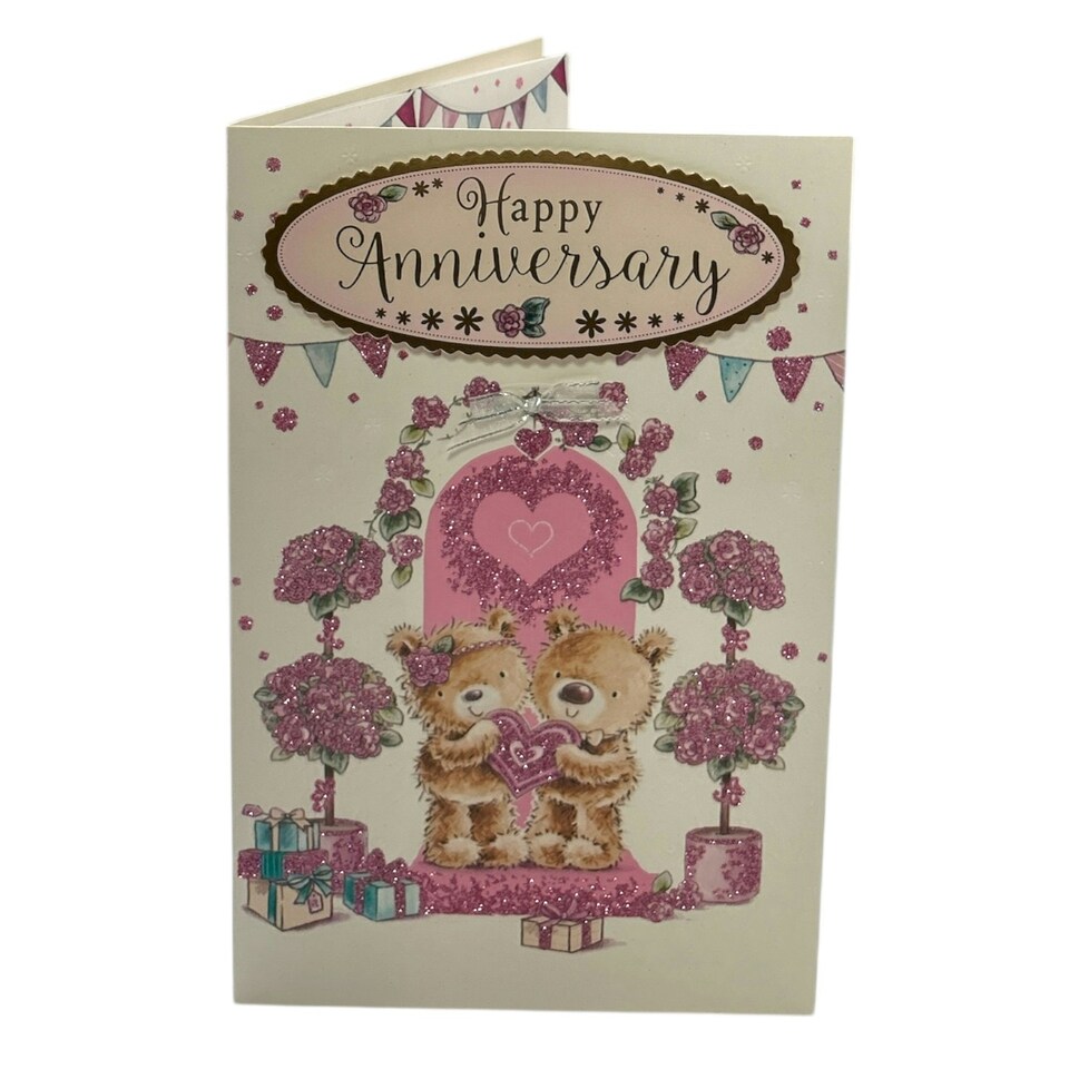 image 1 of Lovely Couple Teddy Holding Heart Design Anniversary Card