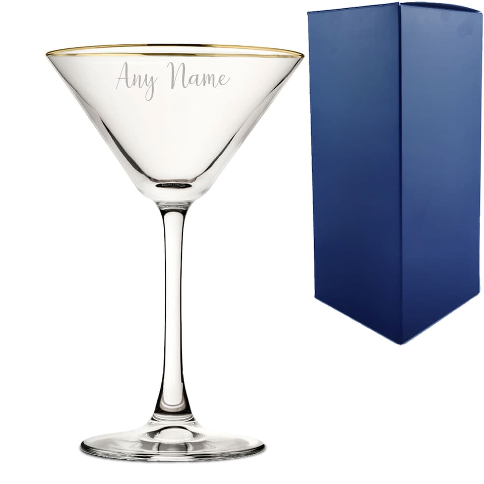 image 1 of Personalised Engraved Gold Rim Martini Glass for Friend Birthday