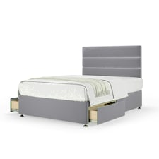 Silver Plush Velvet 2 Drawer Divan Base and Milan Headboard Small Double