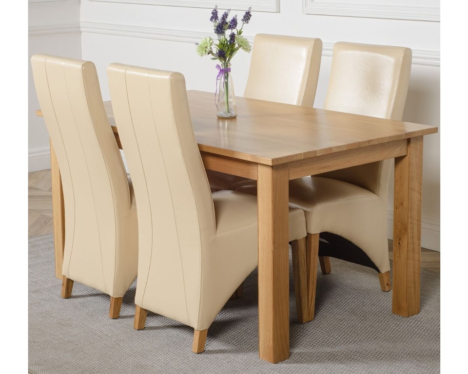 image 1 of Oslo 150 x 90 cm Medium Oak Dining Table and 4 Lola Leather Chairs | Cream | Cream