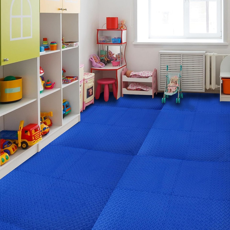 image 1 of Interlocking Gym Yoga Mats Anti-Fatigue EVA Soft Foam Exercise Play Floor Tiles (Blue)