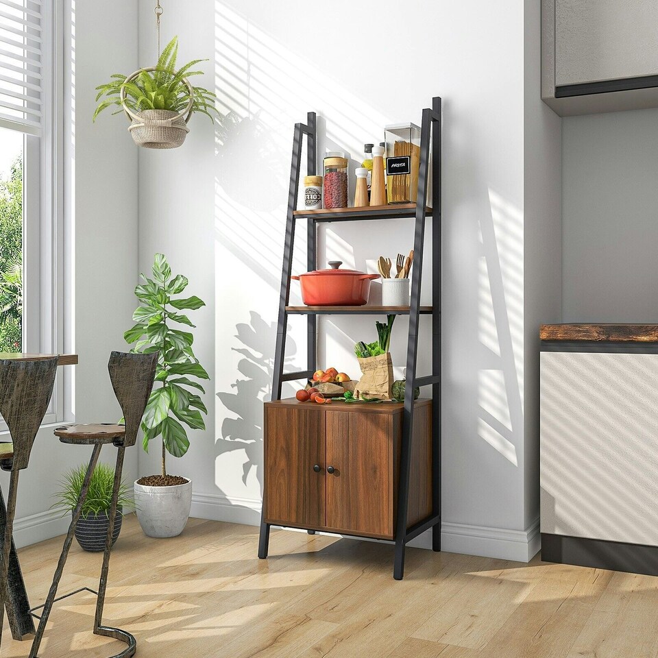 image 1 of COSTWAY 4-Tier Ladder Shelf Bookshelf Industrial Bookcase Brown