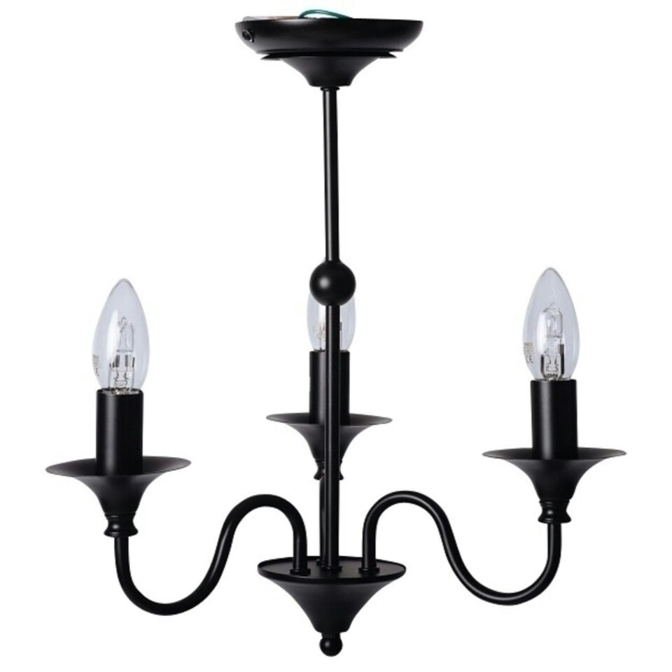 image 1 of First Choice Lighting Pair of Black Matt 3 Light Ceiling Chandeliers Black