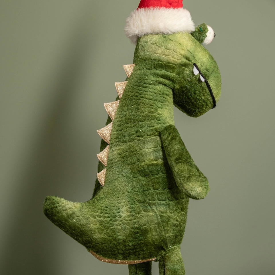 image 1 of 60cm Green Standing Christmas Dinosaur with Santa Hat