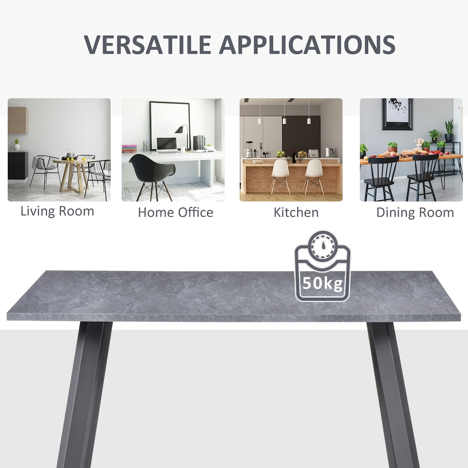 image 1 of HOMCOM Modern Rectangular Dining Table with Metal Legs Indoor, Dark Grey