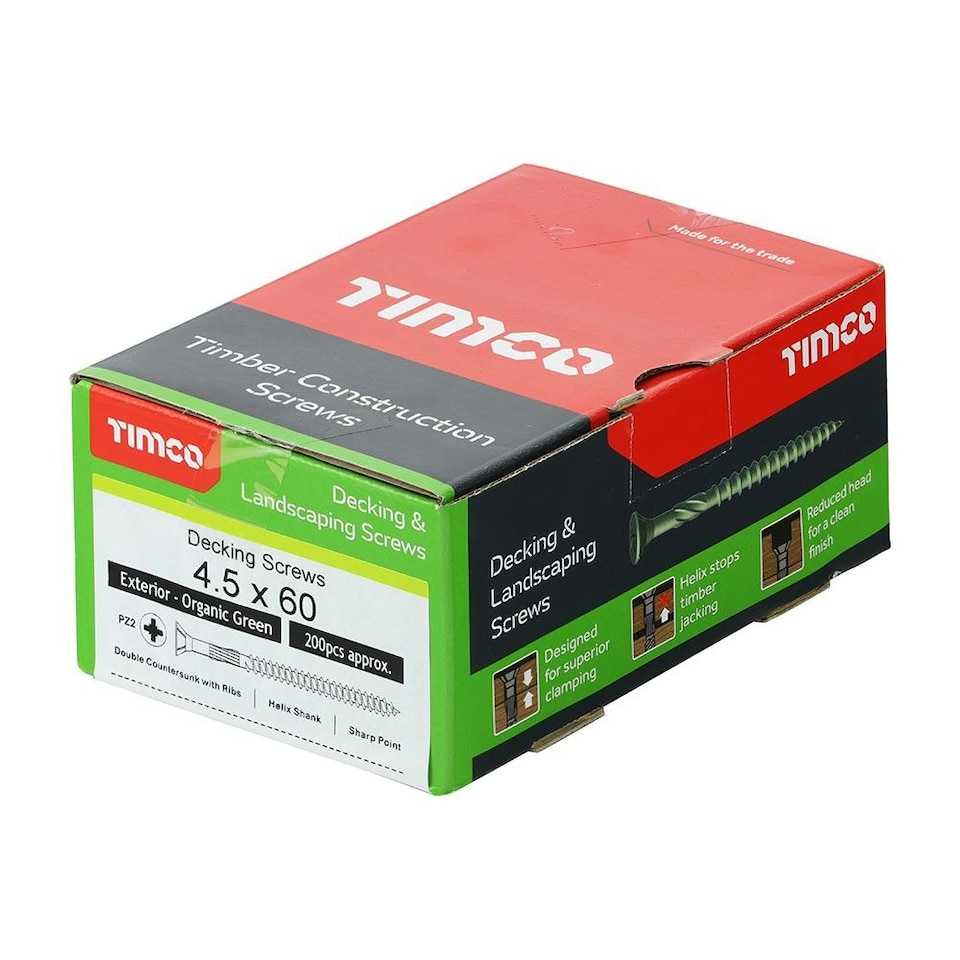 image 1 of Timco - Decking Screws - PZ - Double Countersunk - Exterior - Green (Size 4.5 x 60 - 200 Pieces)
