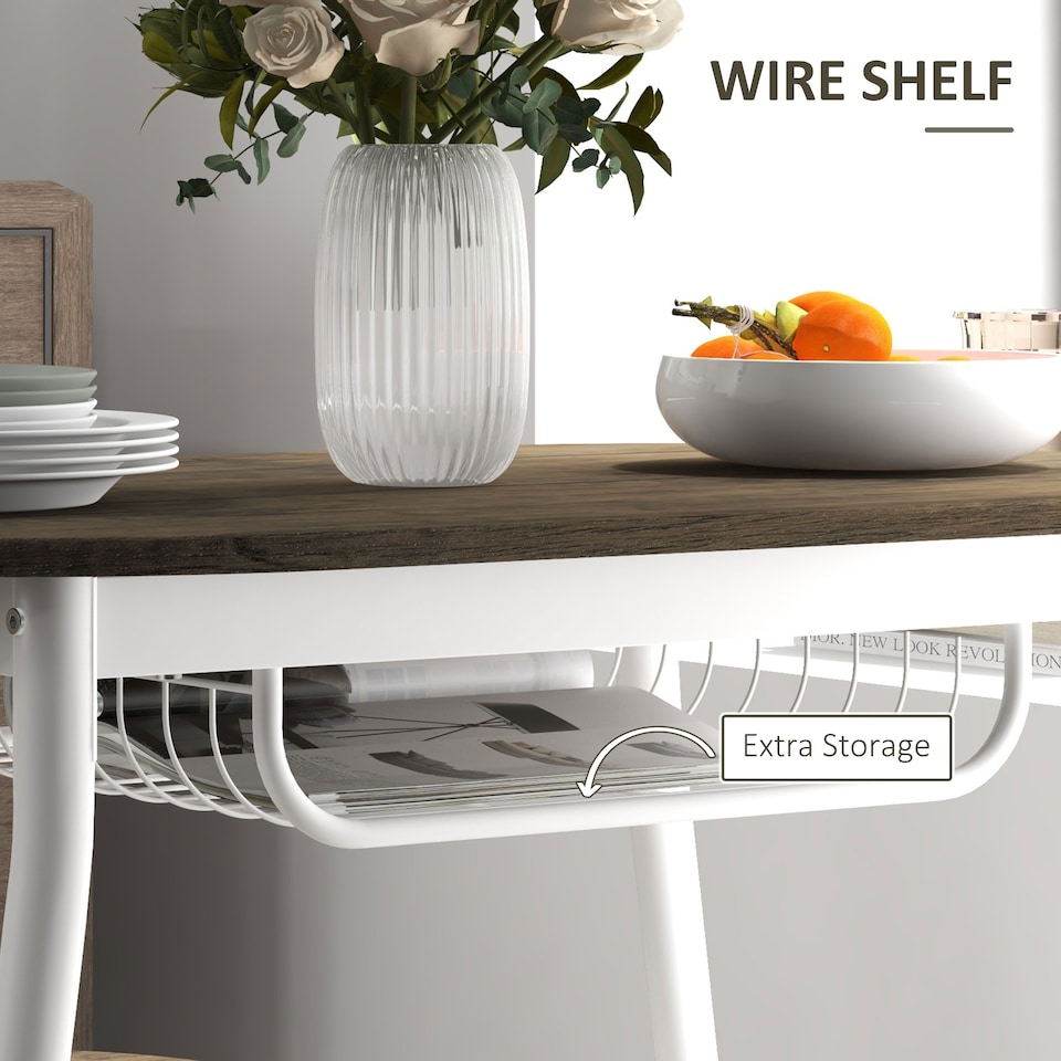 image 1 of HOMCOM 3-Piece Dining Table and Chairs Set, Oval Kitchen Table with 2 Chairs, with Wire Storage Shelf and Steel Frame, Natural