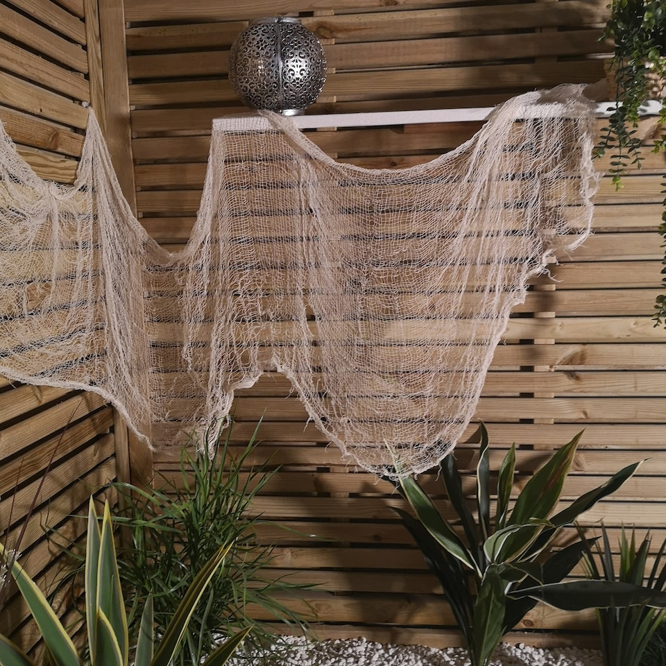 image 1 of 2.9m Halloween Freaky Fabric Net Decoration in Cream