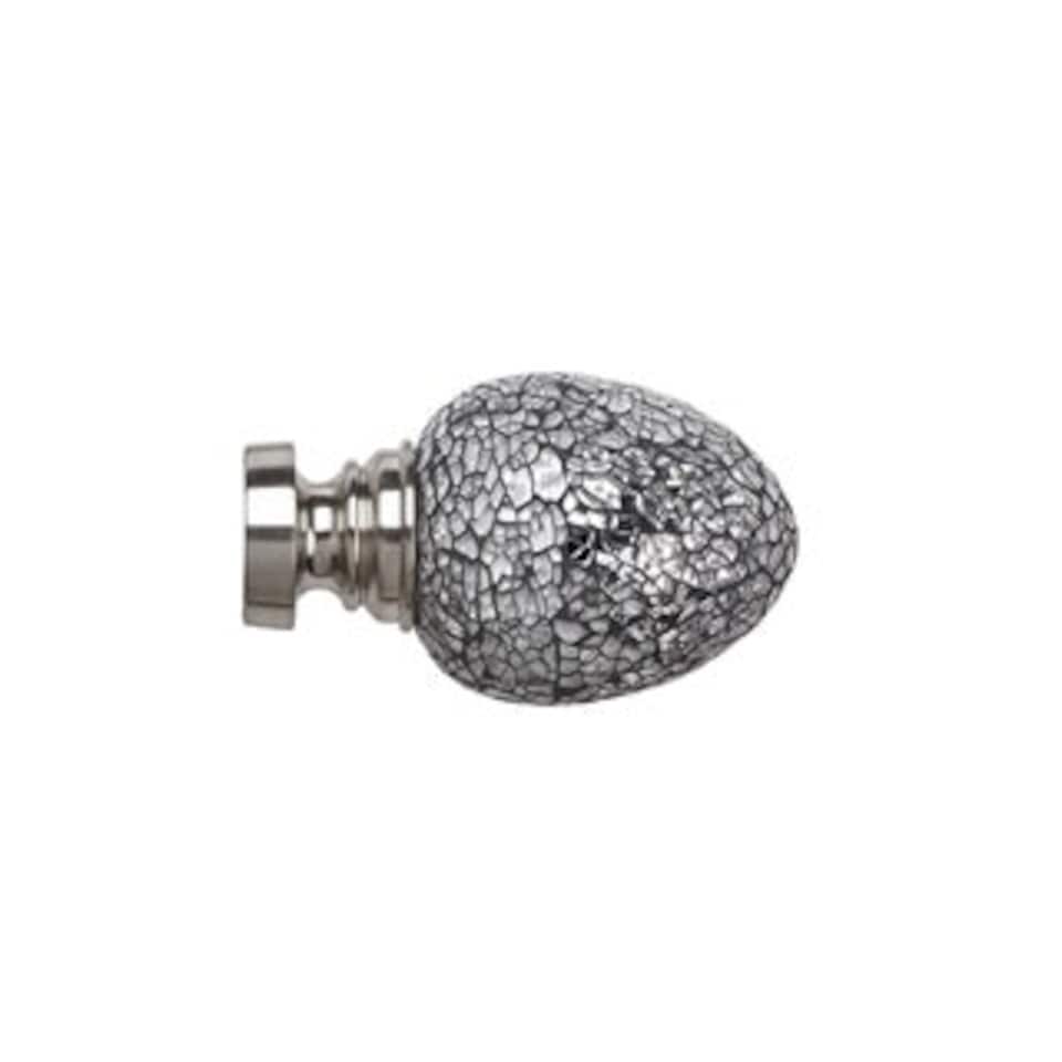 image 1 of 35mm Fixed Length Metal Curtain Pole Set Satin Silver Alexia Finial 140cm | Silver | Silver