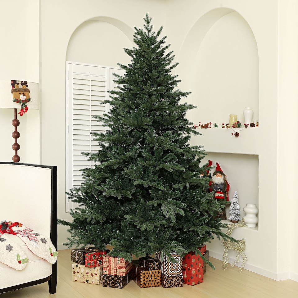 image 1 of HOMCOM 7ft Artificial Spurce Christmas Tree with 3116 Branch Tips and Foldable Steel Base, Realistic Hinged mas Tree for Home Office, Green