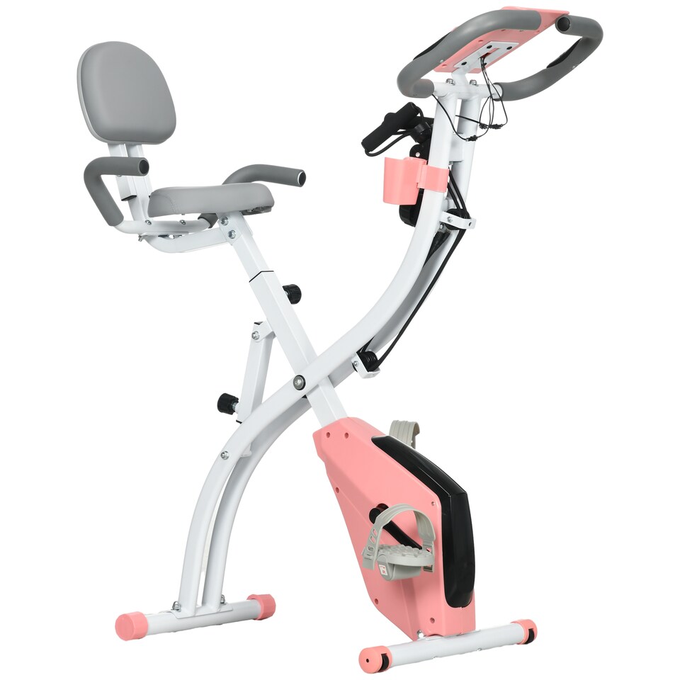 image 1 of HOMCOM 3-in-1 Folding Exercise Bike, Foldable Stationary Bike with 8-Level Adjustable Magnetic Resistance, Arm Resistance Band, Pulse Sensor and LCD Monitor, Pink