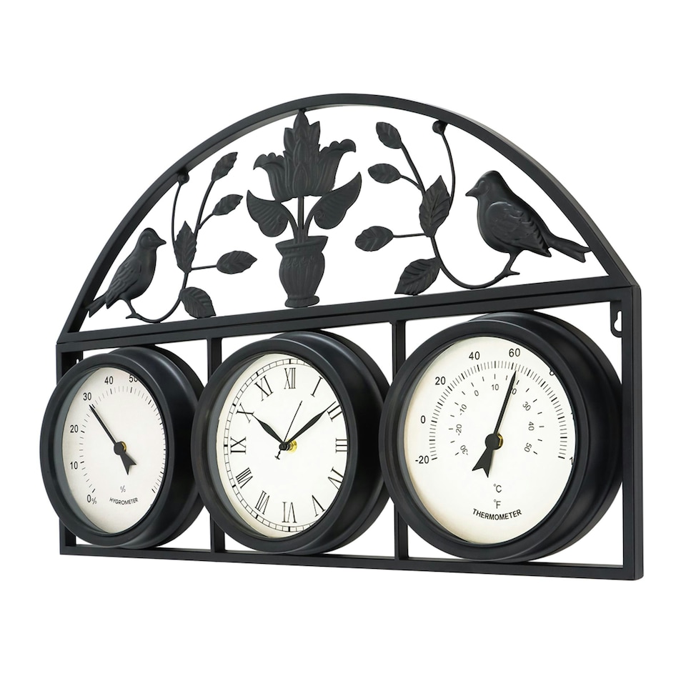 image 1 of Charles Bentley Shabby Chic Dark Grey Wall Clock With Thermometer & Hygrometer