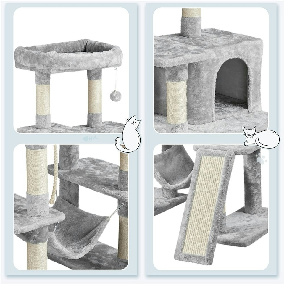 image 1 of Yaheetech Large Cat Tower with Hammock Scratching Posts Light Grey