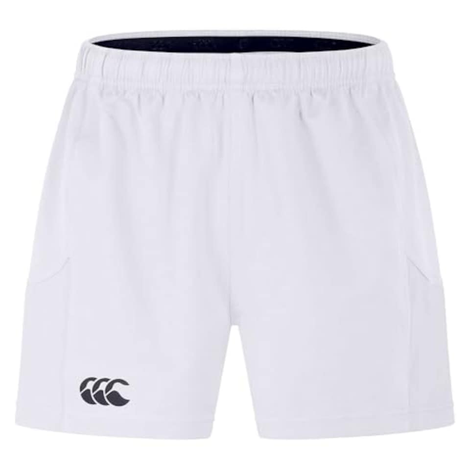 image 1 of Canterbury Men's Advantage Rugby Shorts 2.0 | Elasticated Waist | Ccc Logo Gym Shorts, White, Xl