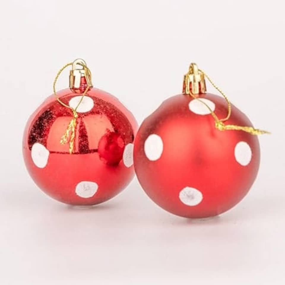 image 1 of Red with White Spots Shatterproof Christmas Baubles 10cm - Pack of 3