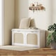 image 7 of HOMCOM Boho Shoe Bench with Padded Seat and 2 Flip-Drawers, White | White | White