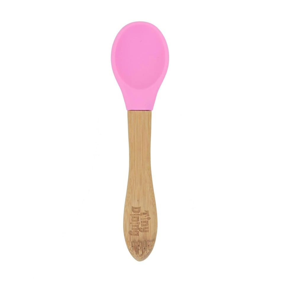 image 1 of Tiny Dining Children's Bamboo Silicone Tip Spoon - Pink