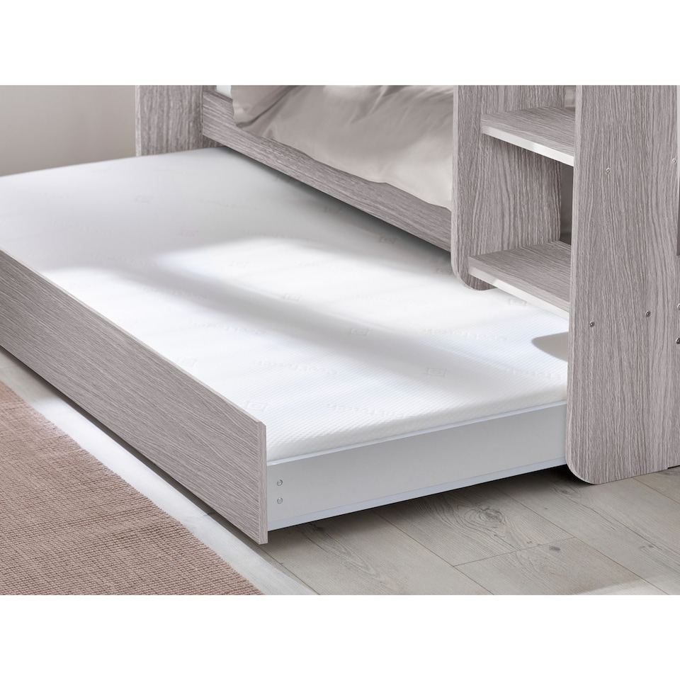 image 1 of Mars 90cm Single Grey Oak Effect Bunk Bed with Underbed Trundle