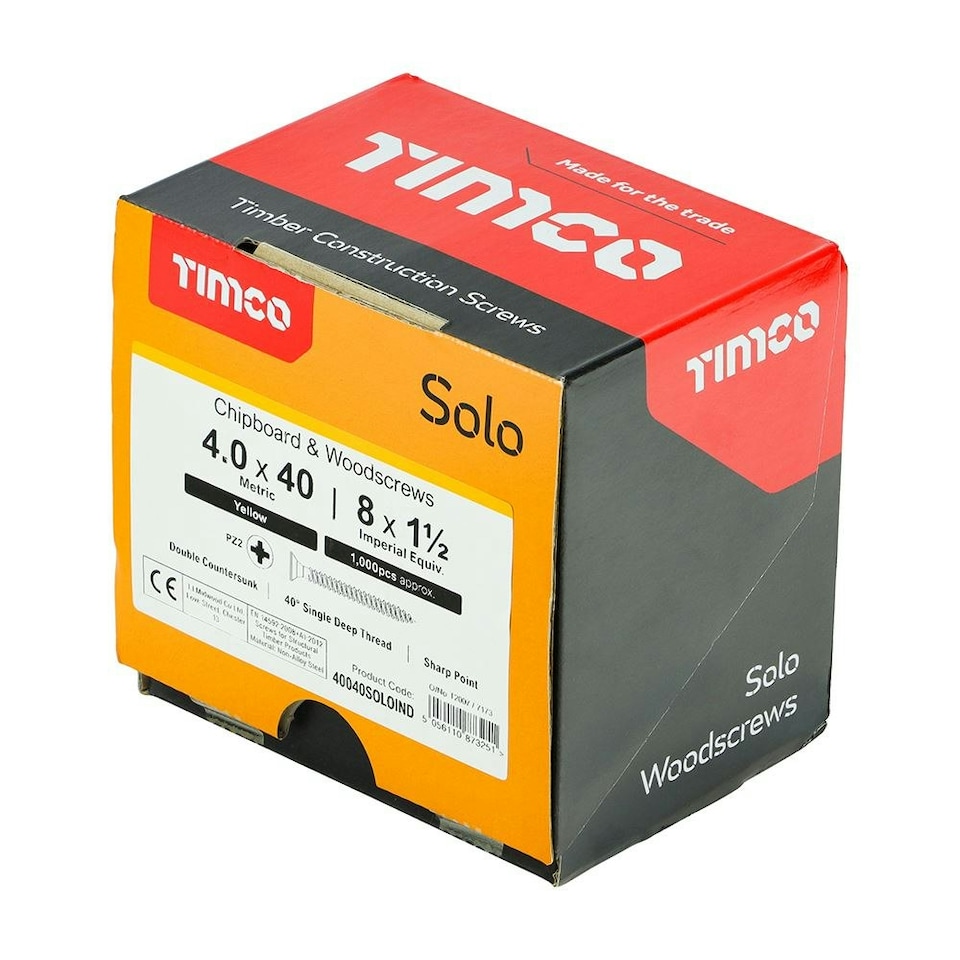 image 1 of Timco - Solo Woodscrew Industry Pack (Size 4.0 x 40 - 1000 Pieces)
