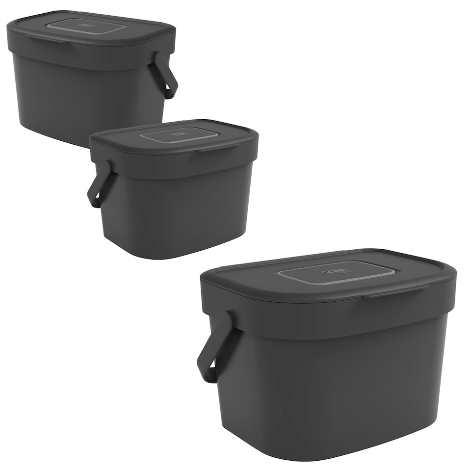image 1 of 2 x Wall Mountable 6 Litre Black Kitchen Compost Caddy Bin For Wood Waste Black