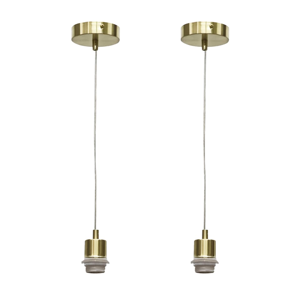 image 1 of Set of 2 Carss - Satin Brass Ceiling Pendant Kits for Easy Fit Shades | Gold | Satin brass plate | Small | 2