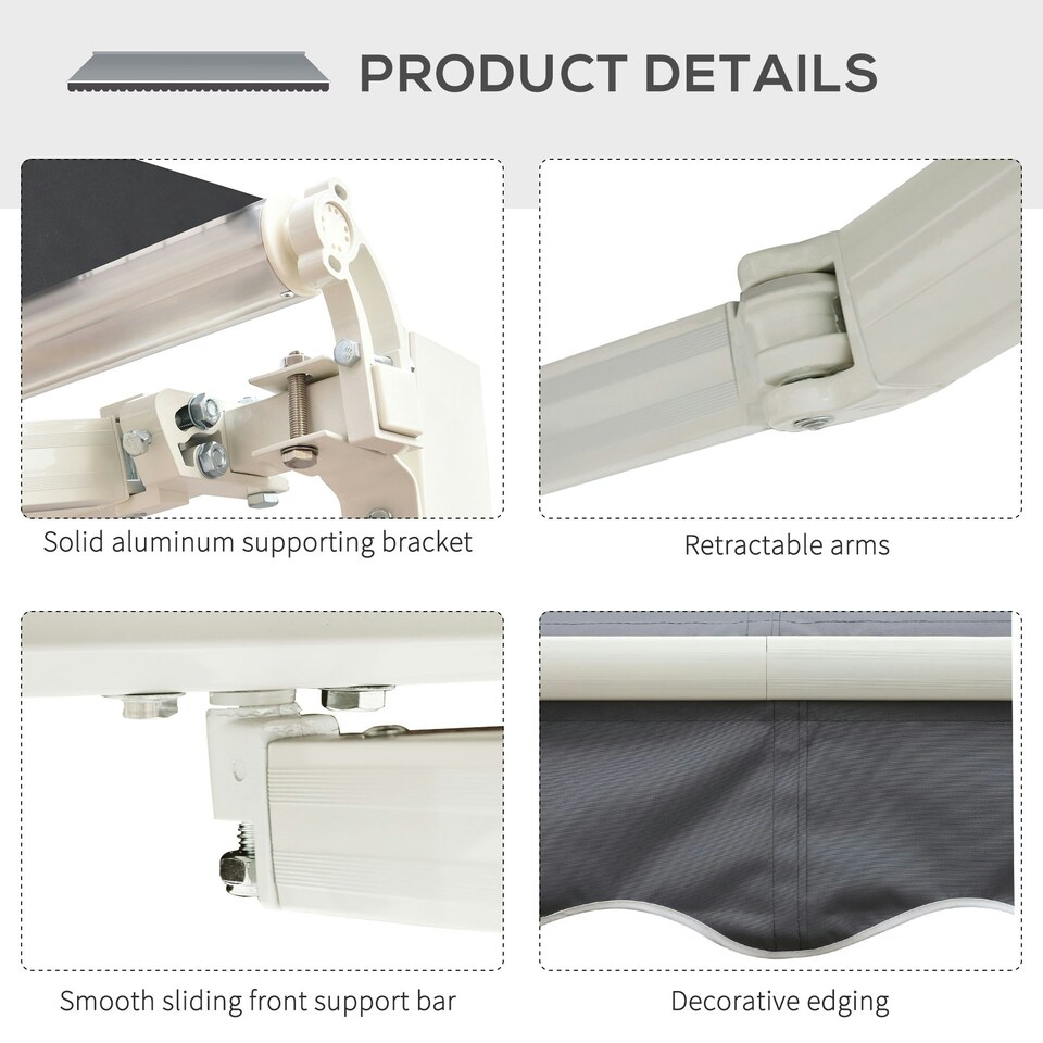 image 1 of Outsunny Garden Sun Shade Canopy Retractable Awning, 2.5 x 2m, Grey 