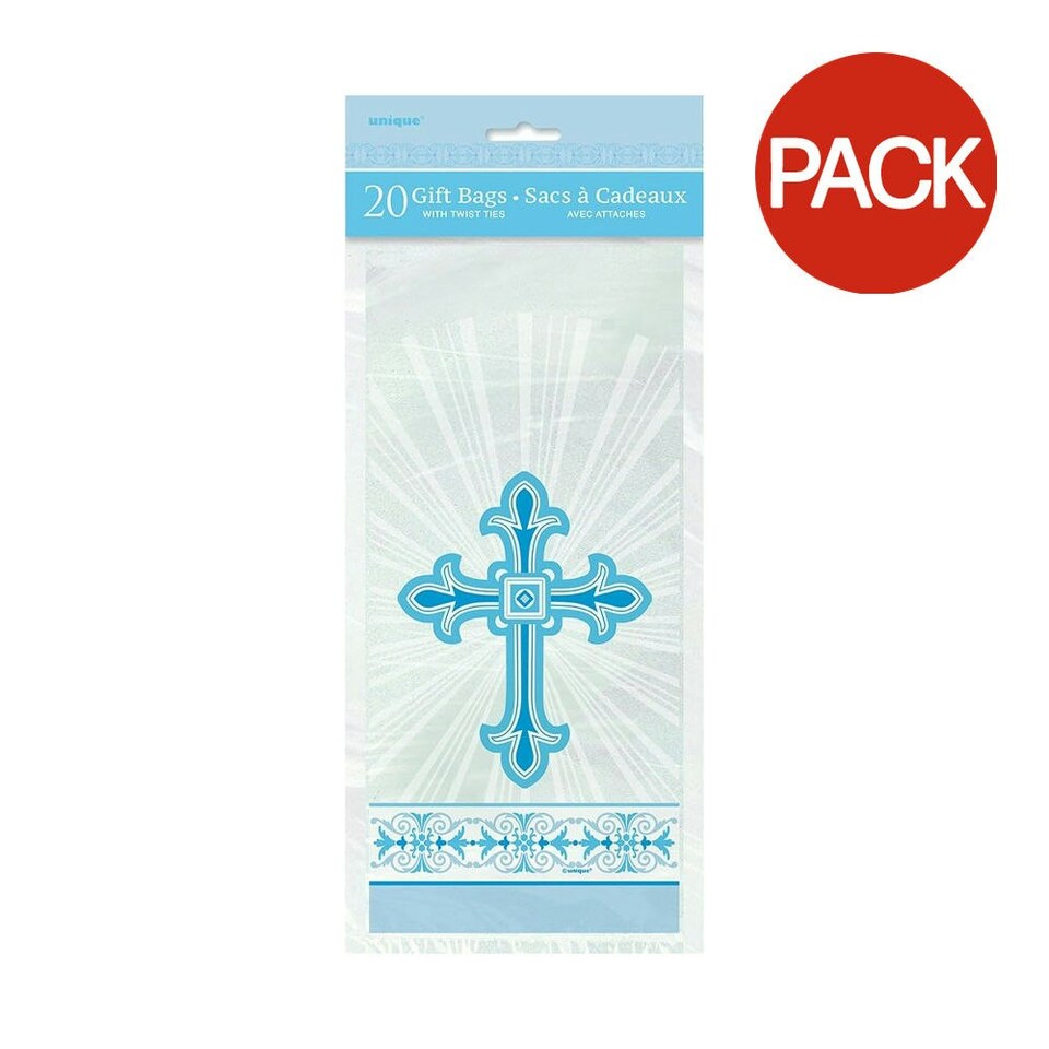 Unique Party Radiant Cross Cellophane Party Bags (Pack of 20) - White/Blue - One Size