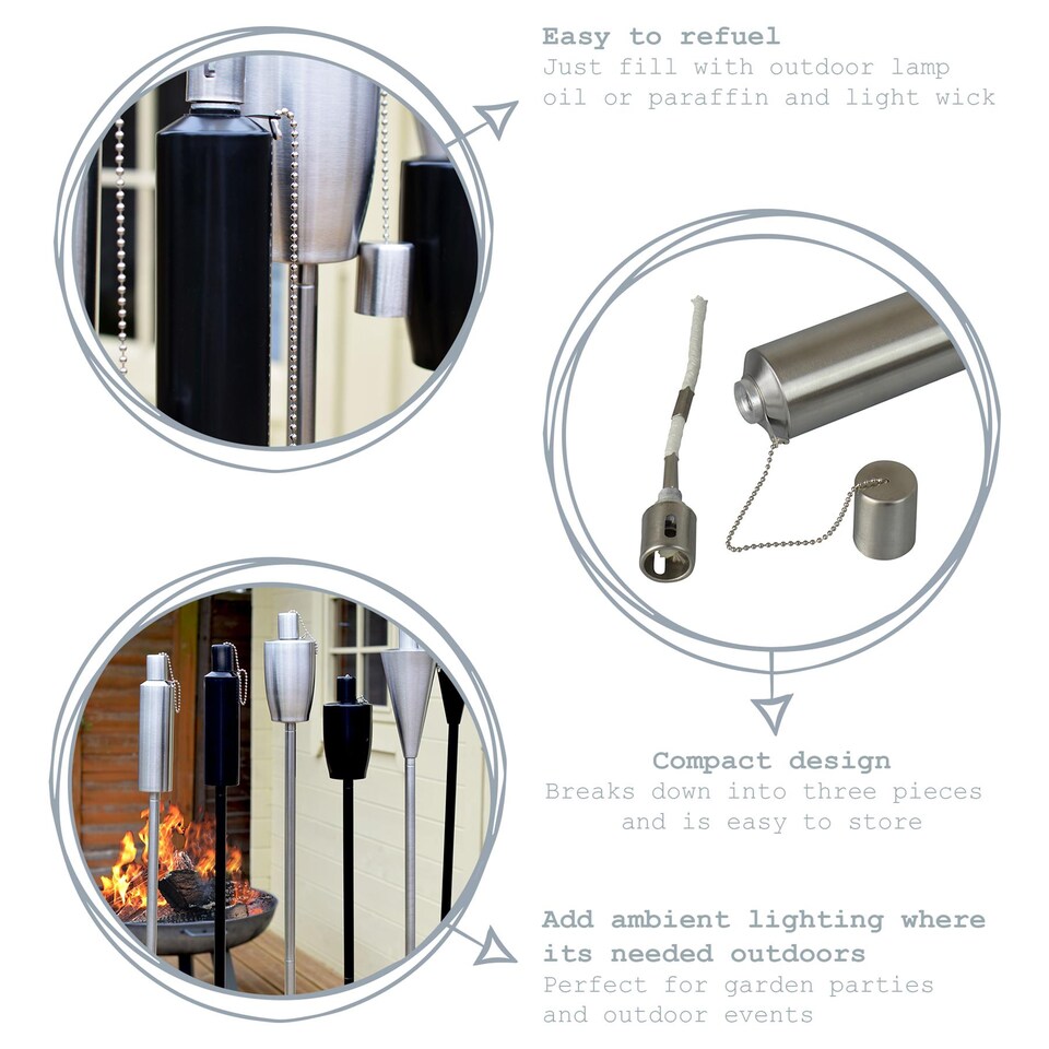 image 1 of Harbour Housewares Metal Garden Torches - Cone - Silver - Pack of 6