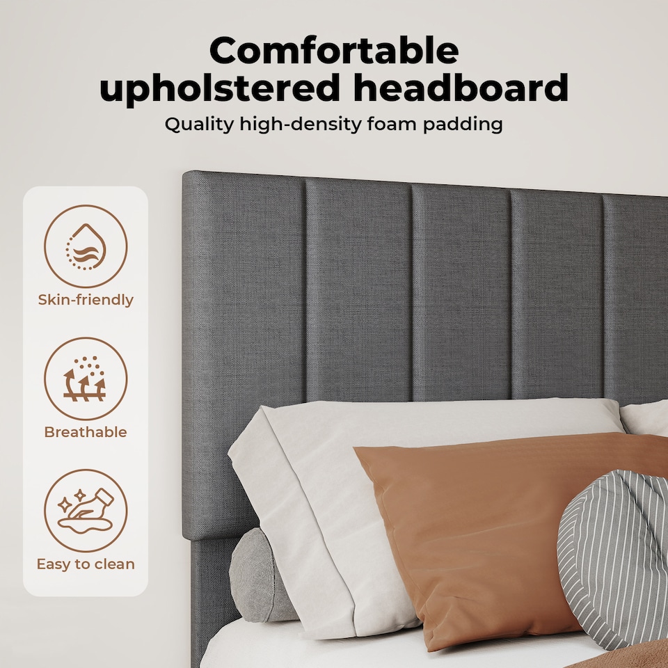 image 1 of Levede Bed Frame Double Upholstered Foam Headboard Soft Linen Fabric Wooden | Grey | Double | Double