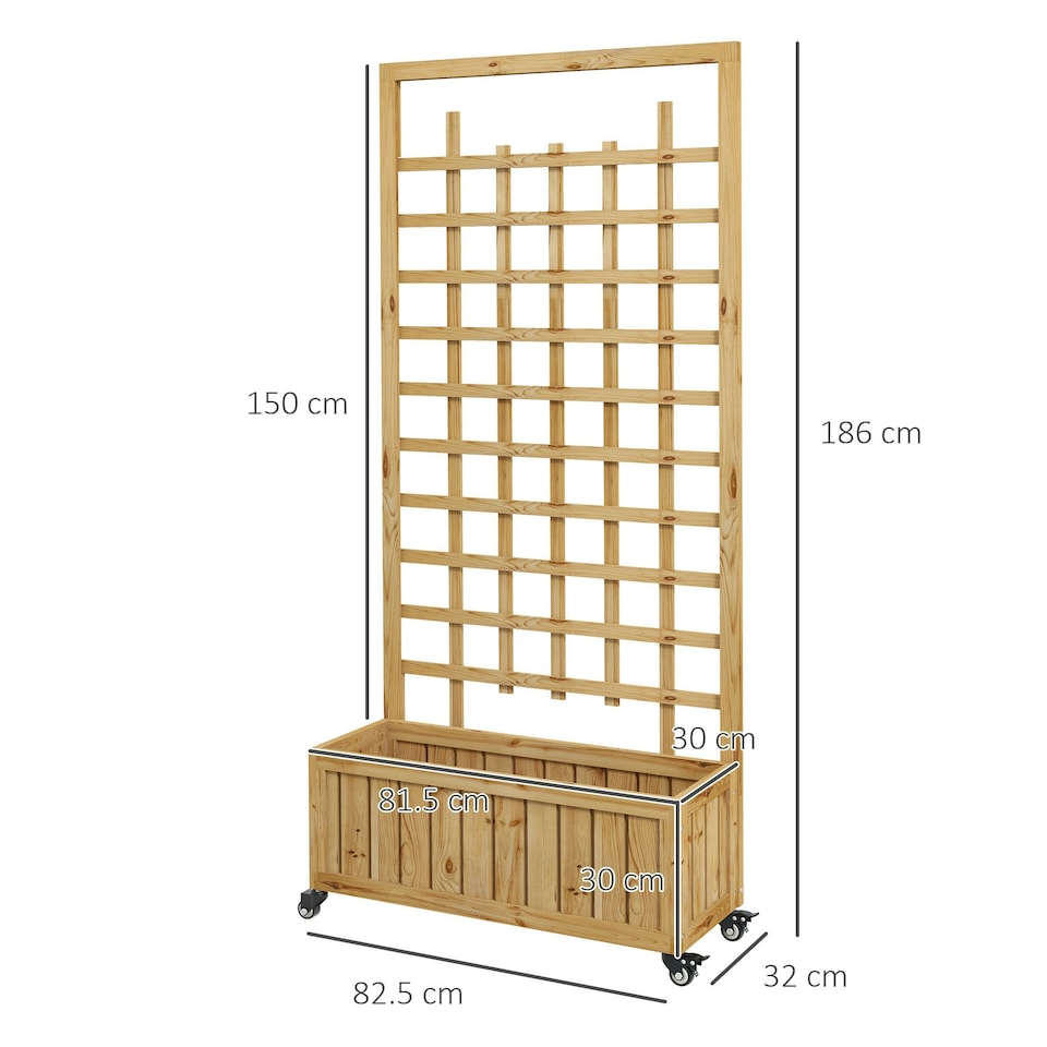 image 1 of Outsunny Wooden Trellis Planter, Raised Garden Bed with Wheels, Natural