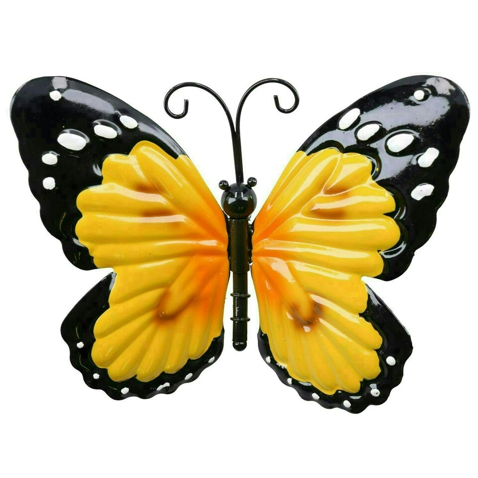 image 1 of Small 3D Yellow Metal Butterfly Garden/Home Wall Art Ornament 7x12x14cm
