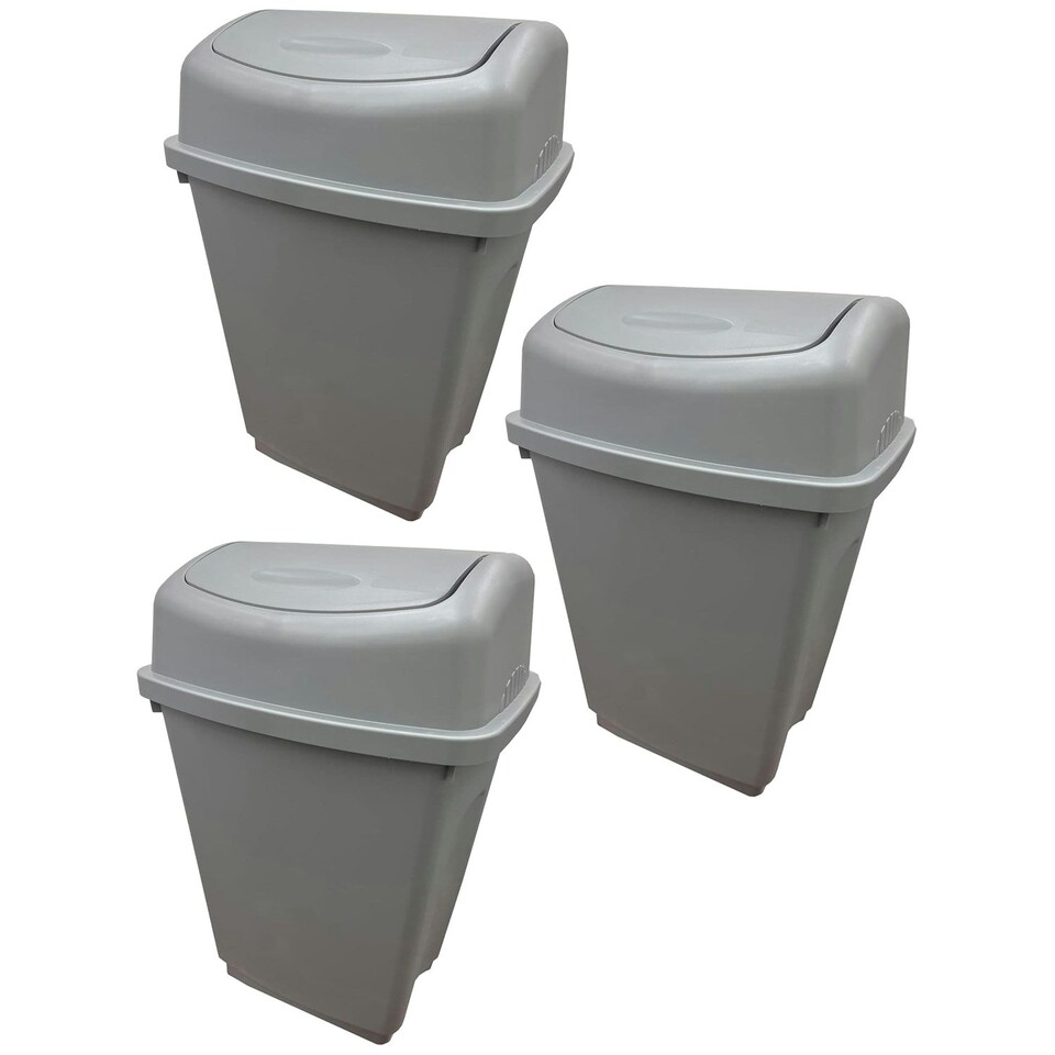 image 1 of 1 x 25 Litre Silver Plastic Waste Recycling Swing Bin With Lid For Kitchen & Office Silver