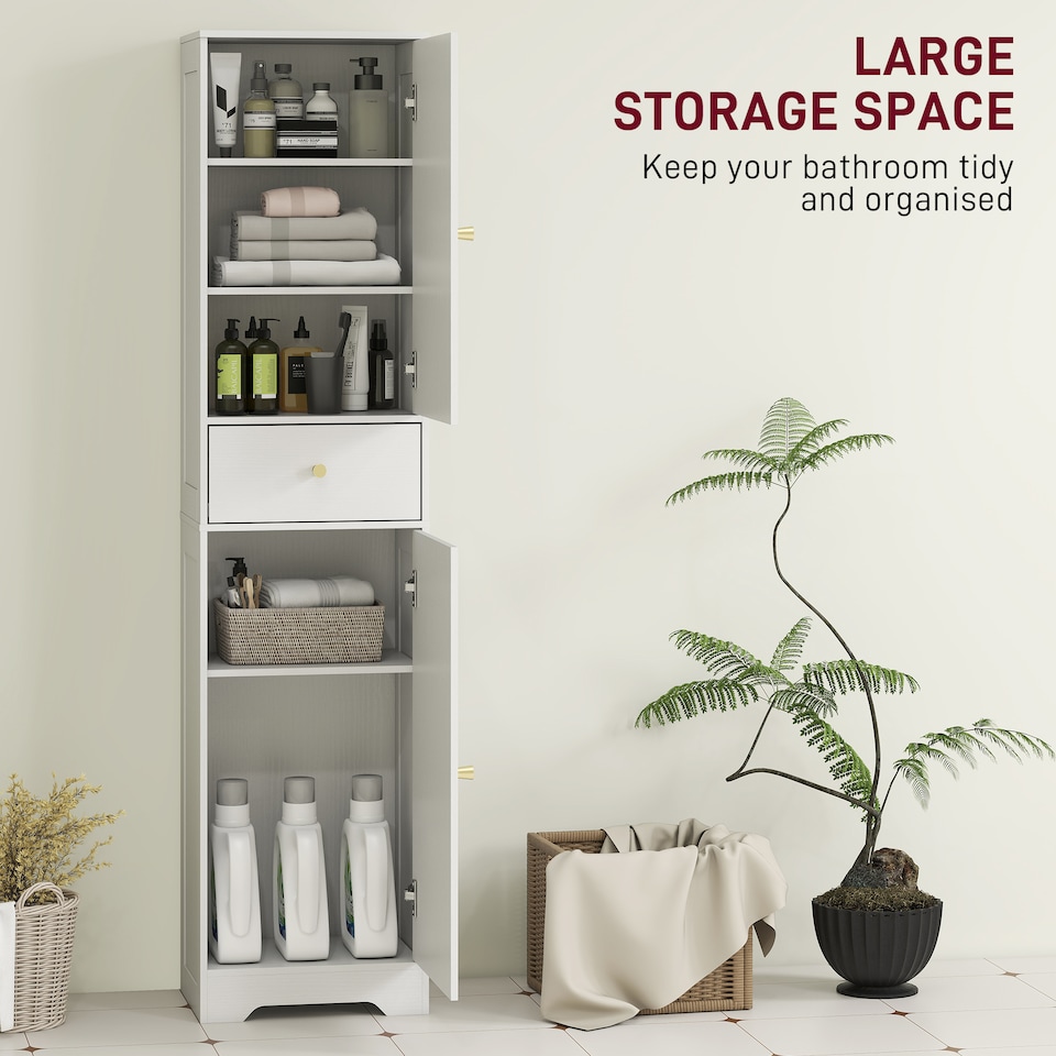 image 1 of HOMCOM Tall Bathroom Storage Cabinet with Arch Doors Adjustable Shelf White